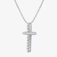 (H-I / I1) Womens 1/2 CT. T.W. Lab Grown White Diamond 10K Gold Cross Pendant Necklace