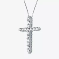 (H-I / I1) Womens 1/2 CT. T.W. Lab Grown White Diamond 10K Gold Cross Pendant Necklace