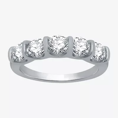 H-I / I1) Womens 1 1/2 CT. T.W. Lab Grown White Diamond 10K Gold 5-Stone Anniversary Band