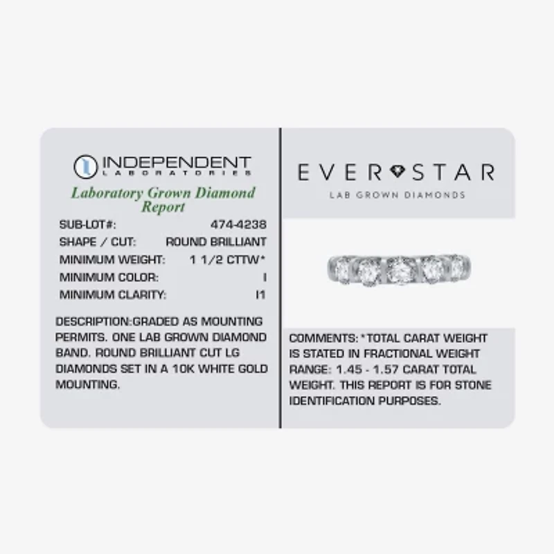 H-I / I1) Womens 1 1/2 CT. T.W. Lab Grown White Diamond 10K Gold 5-Stone Anniversary Band