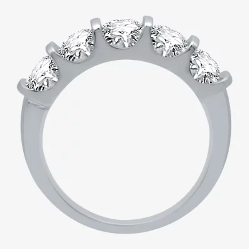 H-I / I1) Womens 1 1/2 CT. T.W. Lab Grown White Diamond 10K Gold 5-Stone Anniversary Band