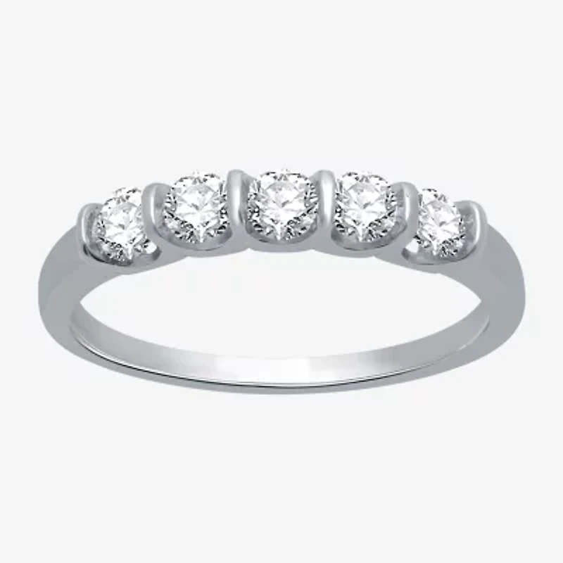 (H-I / I1) Womens 1/2 CT. T.W. Lab Grown White Diamond 10K Gold 5-Stone Anniversary Band