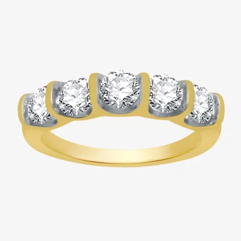 H-I / I1) Womens 2MM /2 CT. T.W. Lab Grown White Diamond 10K Gold 5-Stone Anniversary Band