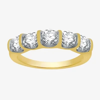 H-I / I1) Womens 2MM /2 CT. T.W. Lab Grown White Diamond 10K Gold 5-Stone Anniversary Band