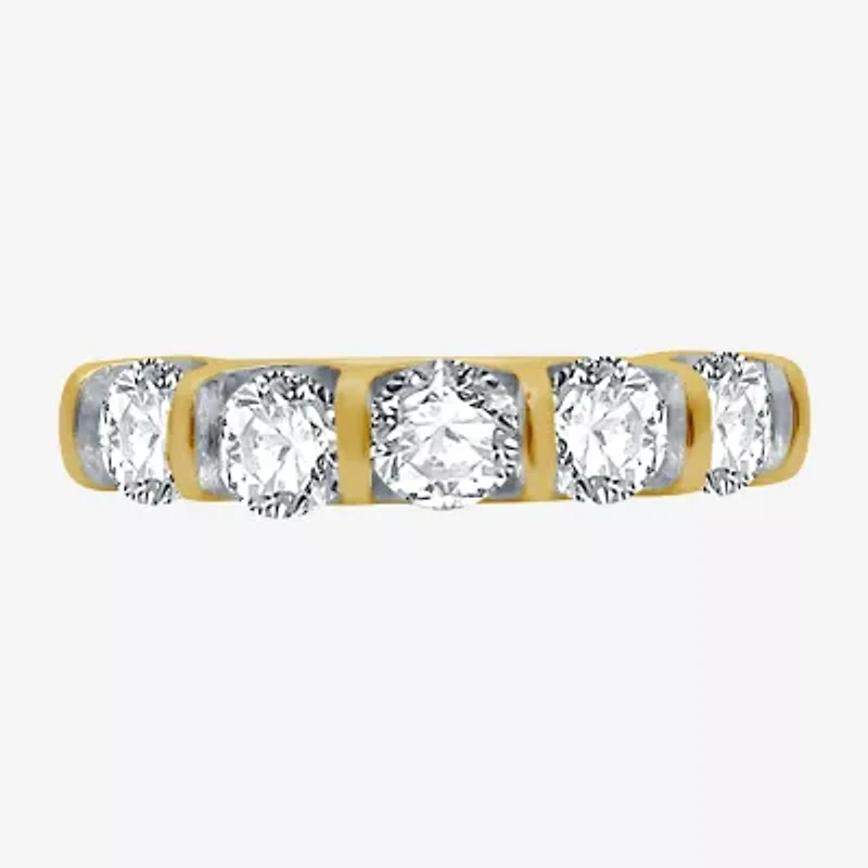 (H-I / I1) Womens 2MM 1 1/2 CT. T.W. Lab Grown White Diamond 10K Gold 5-Stone Anniversary Band