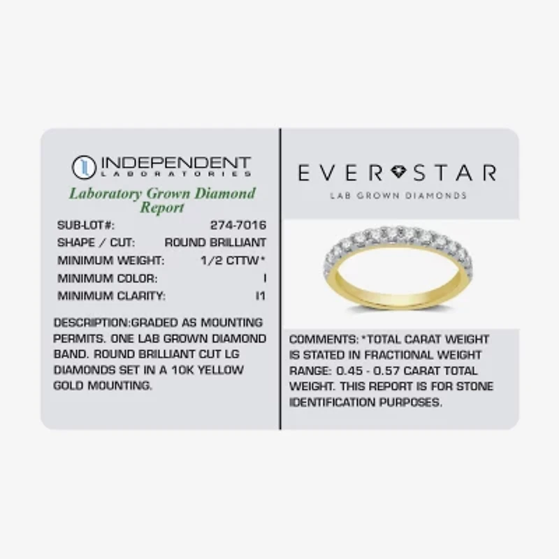 (H-I / I1) Womens 2MM 1/2 CT. T.W. Lab Grown White Diamond 10K Gold Wedding Band