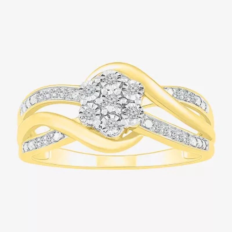Diamond Blossom Womens 1/10 CT. T.W. Natural White 14K Gold Over Silver Cocktail Ring