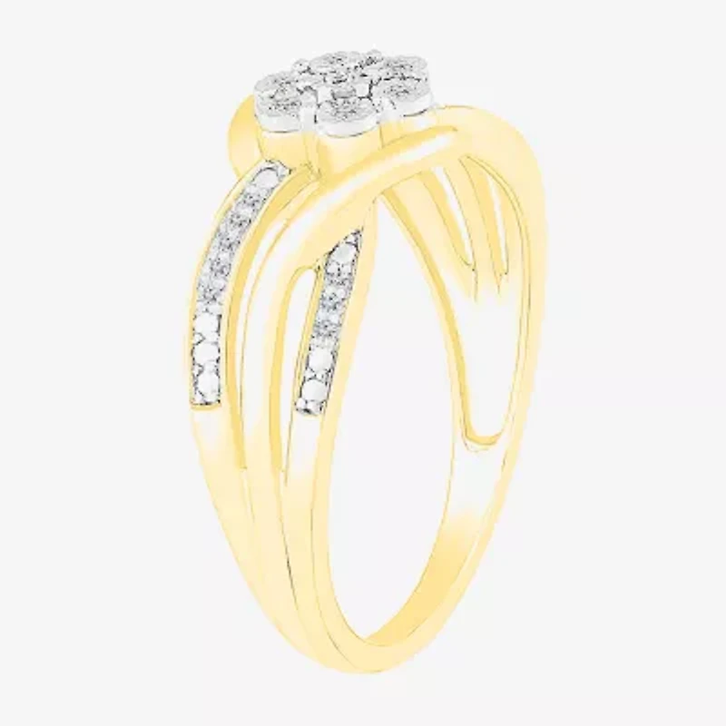 Diamond Blossom Womens 1/10 CT. T.W. Natural White 14K Gold Over Silver Cocktail Ring