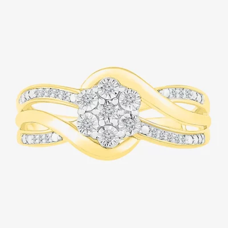 Diamond Blossom Womens 1/10 CT. T.W. Natural White 14K Gold Over Silver Cocktail Ring