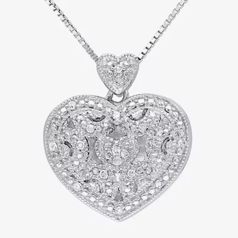 Locket Womens White Diamond Sterling Silver 18 Inch Locket Necklace