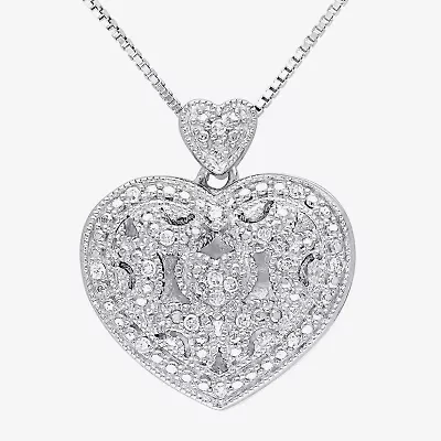Locket Womens White Diamond Sterling Silver 18 Inch Locket Necklace
