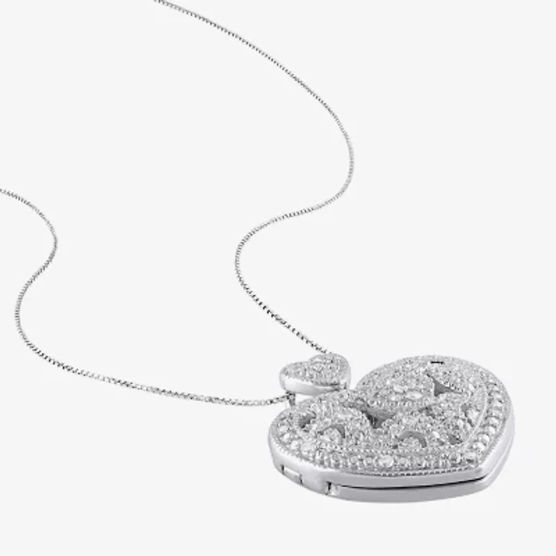 Locket Womens White Diamond Sterling Silver 18 Inch Locket Necklace