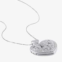Locket Womens White Diamond Sterling Silver 18 Inch Locket Necklace