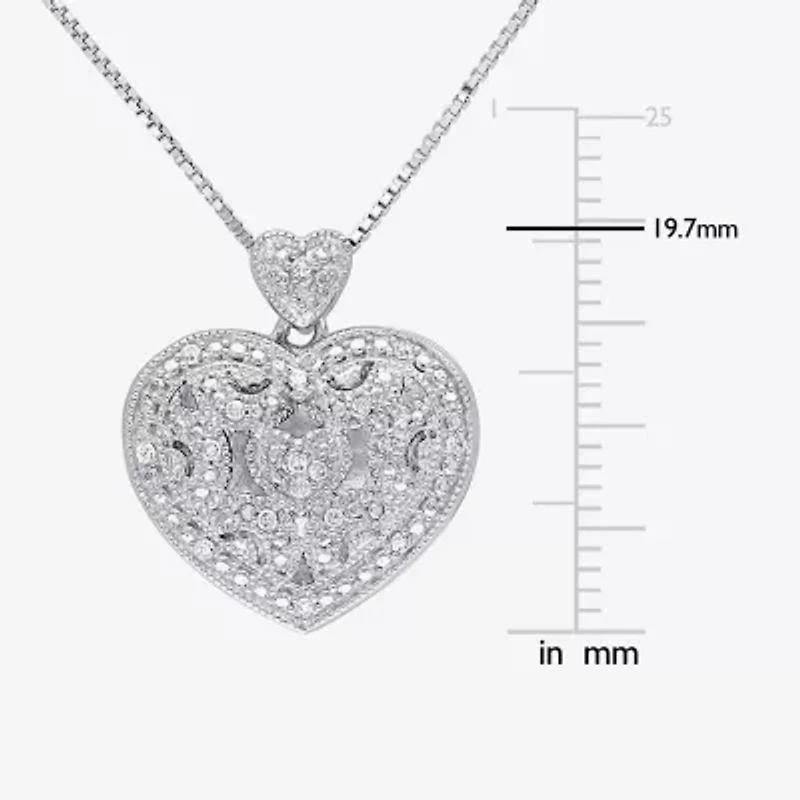 Locket Womens White Diamond Sterling Silver 18 Inch Locket Necklace