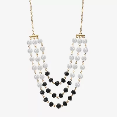 Mixit Beaded Layered Womens Black Glass 17 Inch Strand Necklace