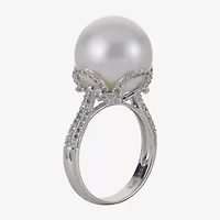 Womens 13MM White Cultured Freshwater Pearl Sterling Silver Cocktail Ring