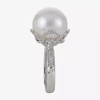 Womens 13MM White Cultured Freshwater Pearl Sterling Silver Cocktail Ring