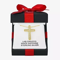 Yes, Please! Womens Lab Created White Sapphire 14K Gold Over Silver Cross 18 Inch Pendant Necklace