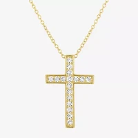 Yes, Please! Womens Lab Created White Sapphire 14K Gold Over Silver Cross 18 Inch Pendant Necklace