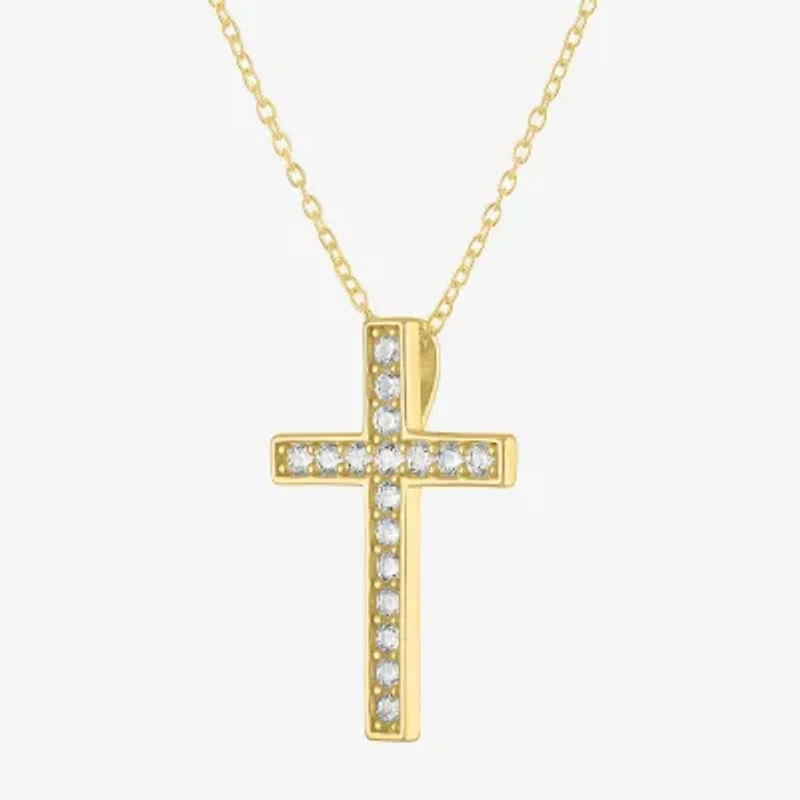 Yes, Please! Womens Lab Created White Sapphire 14K Gold Over Silver Cross 18 Inch Pendant Necklace