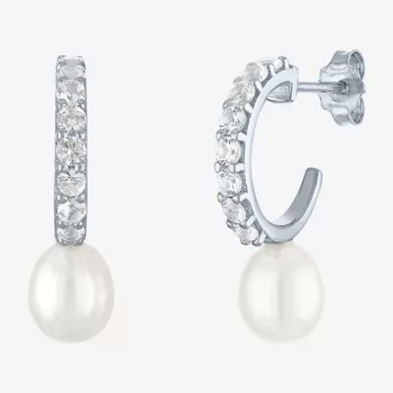 Yes, Please! Womens White Cultured Freshwater Pearl Sterling Silver 20mm Hoop Earrings
