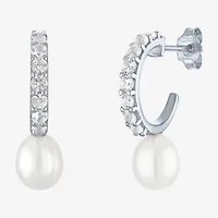 Yes, Please! Womens White Cultured Freshwater Pearl Sterling Silver 20mm Hoop Earrings