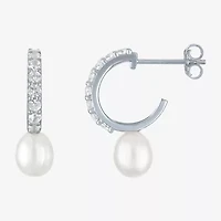 Yes, Please! Womens White Cultured Freshwater Pearl Sterling Silver 20mm Hoop Earrings