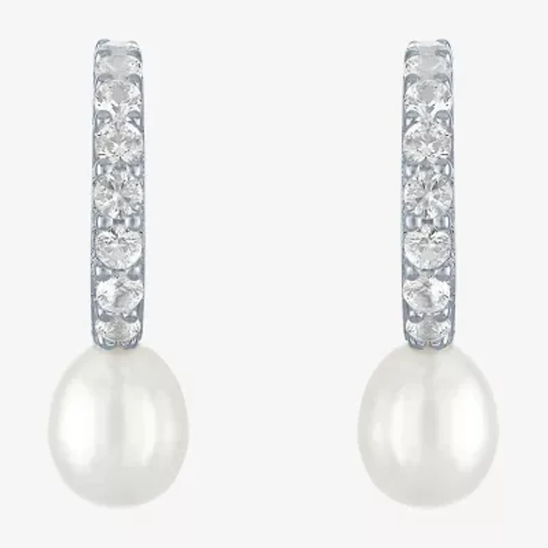 Yes, Please! Womens White Cultured Freshwater Pearl Sterling Silver 20mm Hoop Earrings