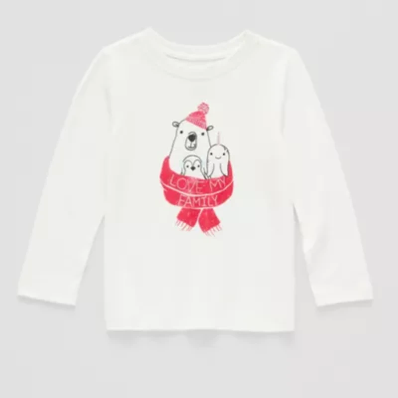 Okie Dokie Toddler Boys Crew Neck Long Sleeve Adaptive Regular Fit Graphic T-Shirt