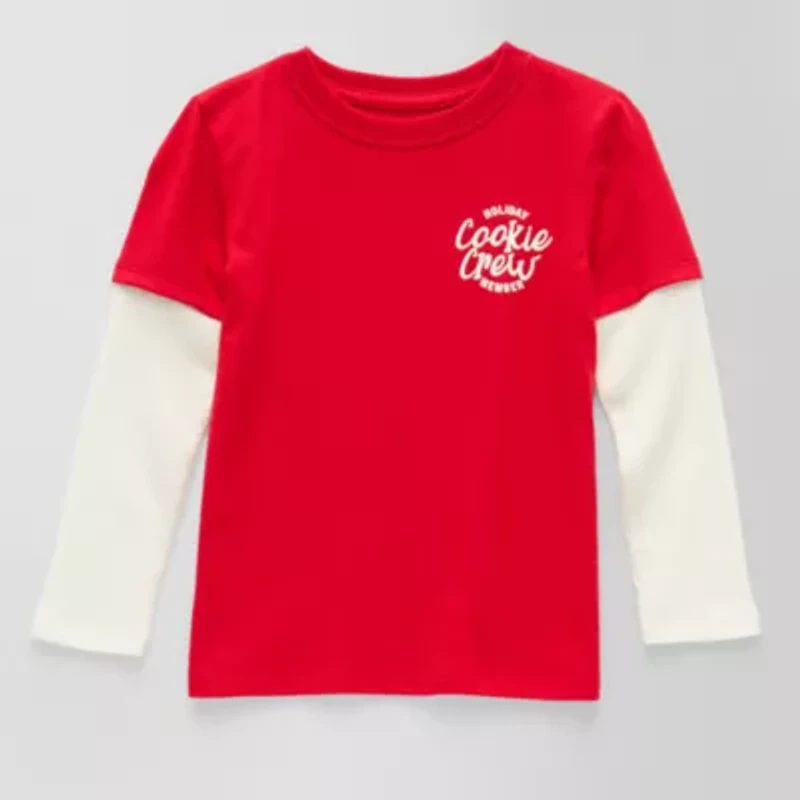 Okie Dokie Toddler & Little Boys Crew Neck Long Sleeve Regular Fit Graphic T-Shirt