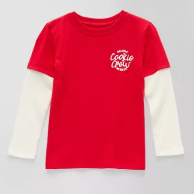 Okie Dokie Toddler & Little Boys Crew Neck Long Sleeve Regular Fit Graphic T-Shirt