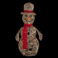 28'' Pre-Lit Champagne Gold and Red Glittered Snowman Outdoor Christmas Yard Decor