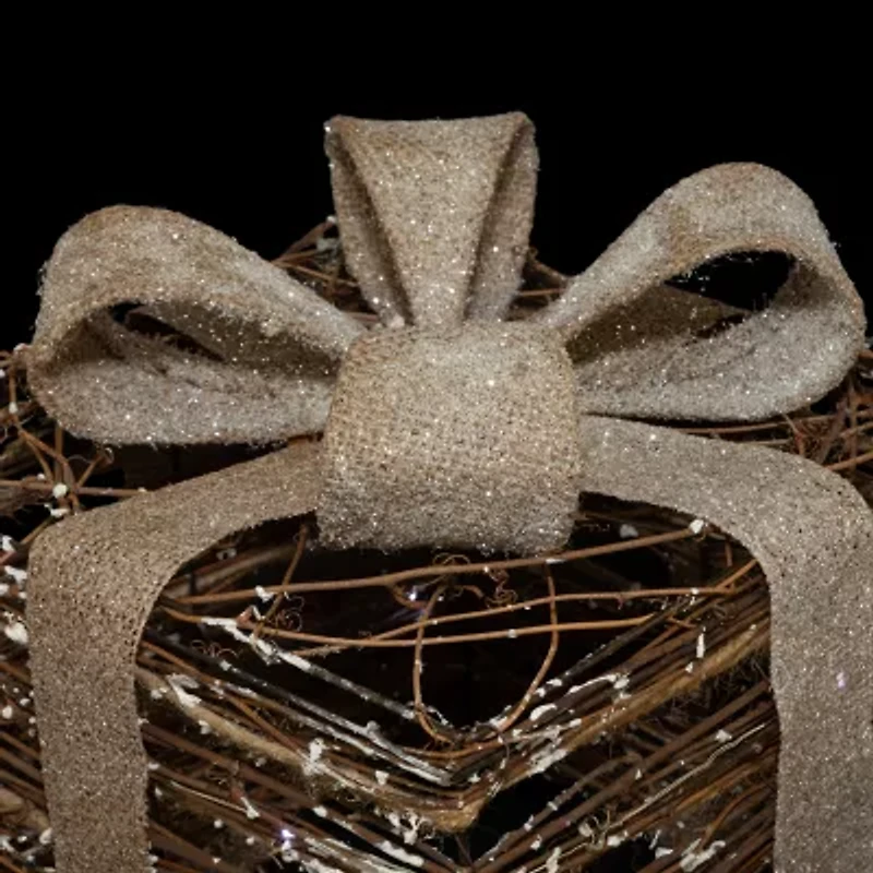 Northlight 9.75" Rattan Gift Boxes With Burlap Bows 3-pc. Christmas Tabletop Decor