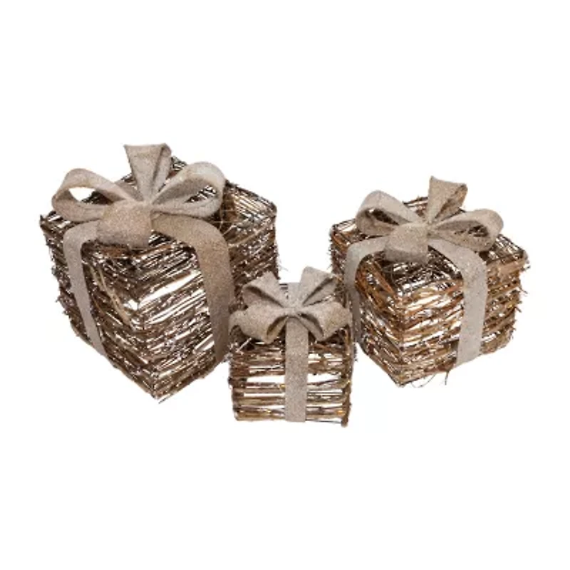 Northlight 9.75" Rattan Gift Boxes With Burlap Bows 3-pc. Christmas Tabletop Decor