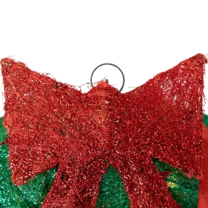 18'' Lighted Sisal Wreath with Stars and Bow Christmas Outdoor Decoration