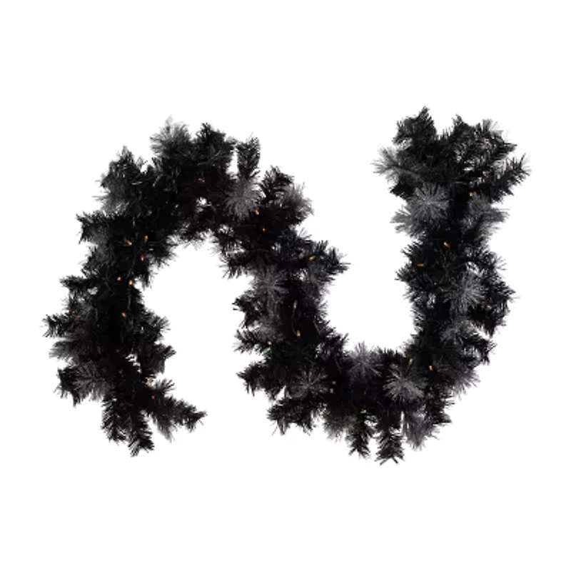 6' x 9 Pre-Lit Battery Operated Black Bristle Artificial Christmas Garland - Warm White LED Lights