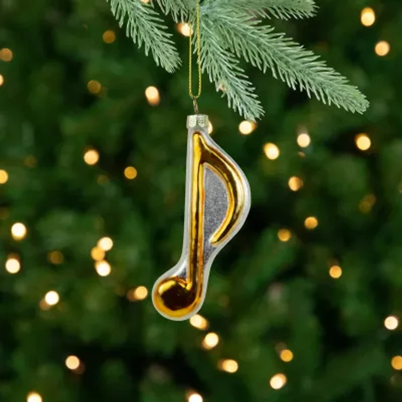 3.5'' Metallic Gold and Glittered White Sixteenth Music Note Glass Christmas Ornament