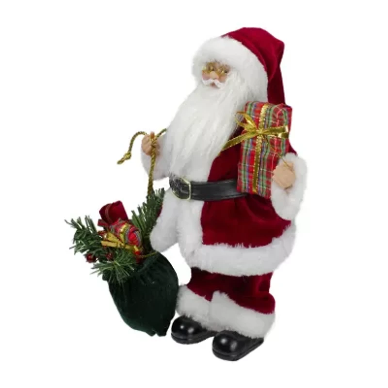12'' Santa Claus Holding Gift Bag and Presents Christmas Figure