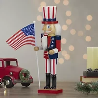 15 Patriotic Red and Blue Wooden Uncle Sam Christmas Nutcracker Tabletop Decor