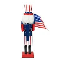 15 Patriotic Red and Blue Wooden Uncle Sam Christmas Nutcracker Tabletop Decor