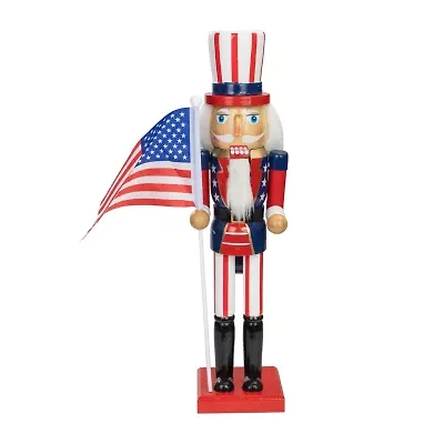 15 Patriotic Red and Blue Wooden Uncle Sam Christmas Nutcracker Tabletop Decor