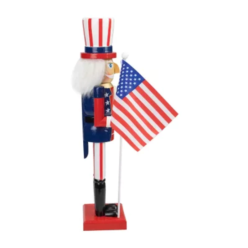 15 Patriotic Red and Blue Wooden Uncle Sam Christmas Nutcracker Tabletop Decor