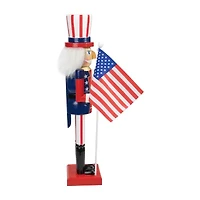 15 Patriotic Red and Blue Wooden Uncle Sam Christmas Nutcracker Tabletop Decor
