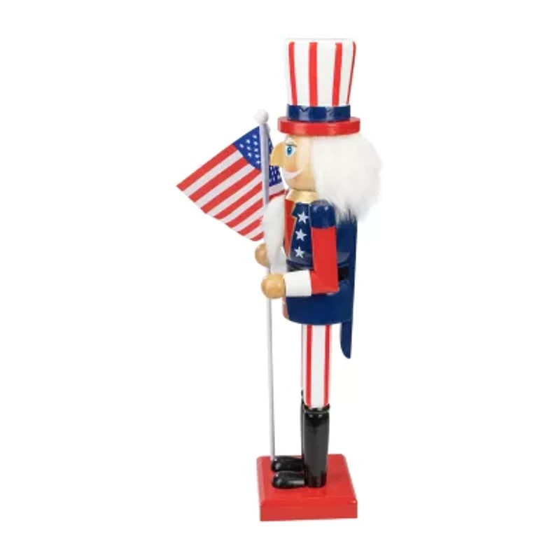 15 Patriotic Red and Blue Wooden Uncle Sam Christmas Nutcracker Tabletop Decor