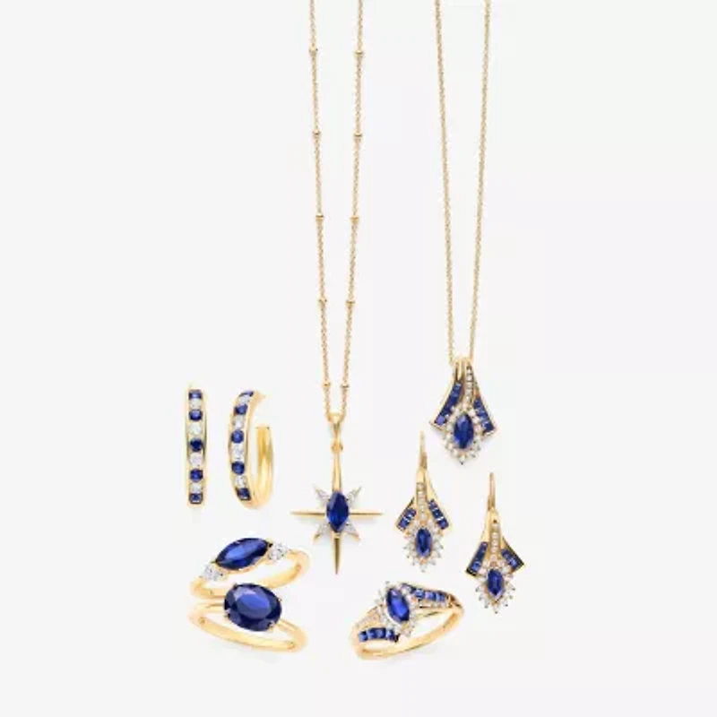 Womens Lab Created Blue Sapphire 14K Gold Over Silver Oval Solitaire Cocktail Ring