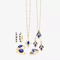 Womens Lab Created Blue Sapphire 14K Gold Over Silver Oval Solitaire Cocktail Ring