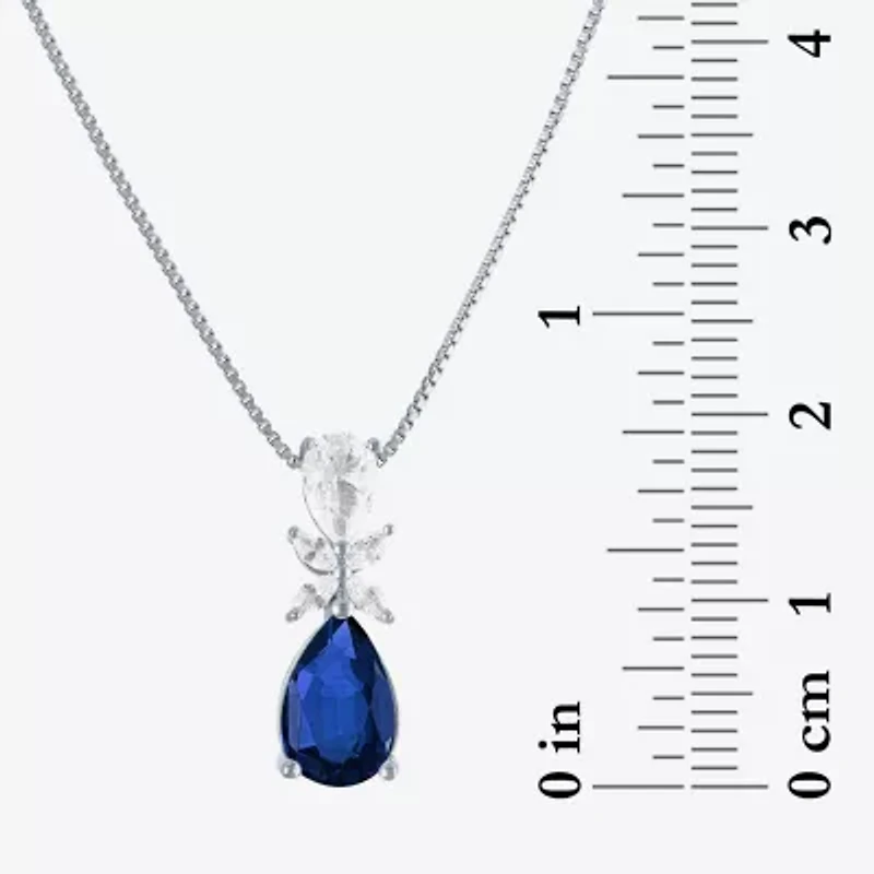 Womens Gemstone Sterling Silver Pear Pendant Necklace
