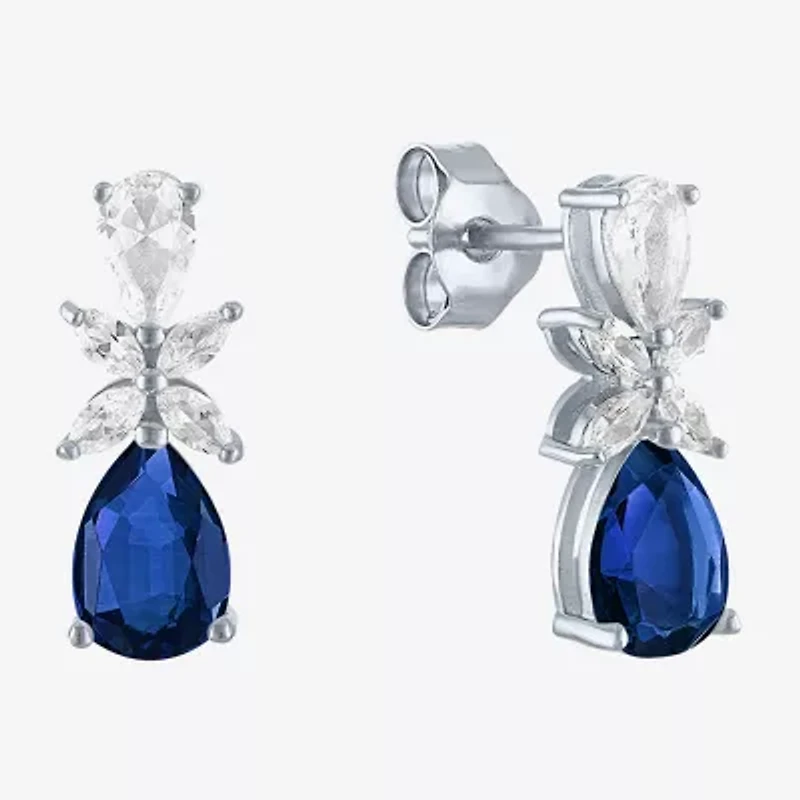 Womens Lab Created Blue Sapphire Sterling Silver Pear Drop Earrings
