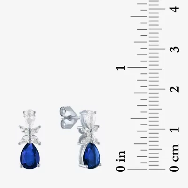 Womens Lab Created Blue Sapphire Sterling Silver Pear Drop Earrings