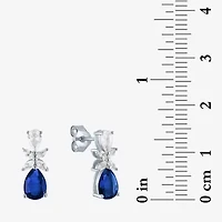 Womens Lab Created Blue Sapphire Sterling Silver Pear Drop Earrings